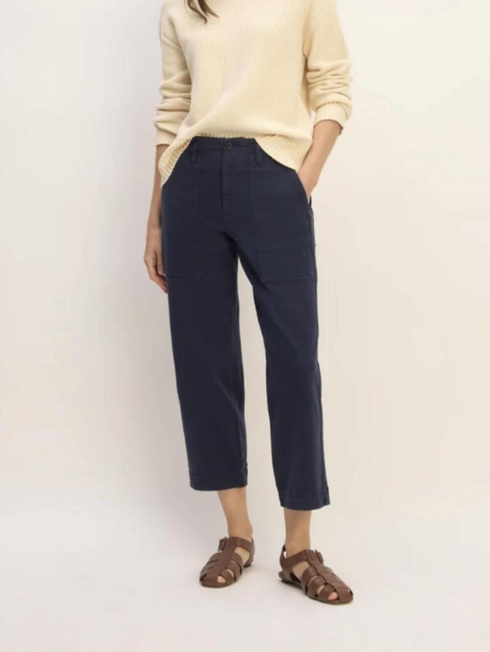 Everlane Navy Cropped Straight-Leg Trousers